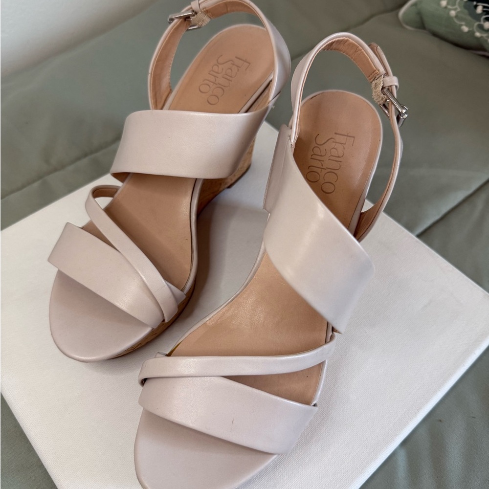 Franco Sarto Light Beige Leather Wedge Sandals